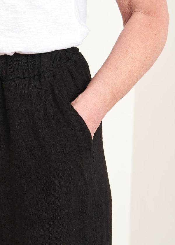 Black cropped linen trousers